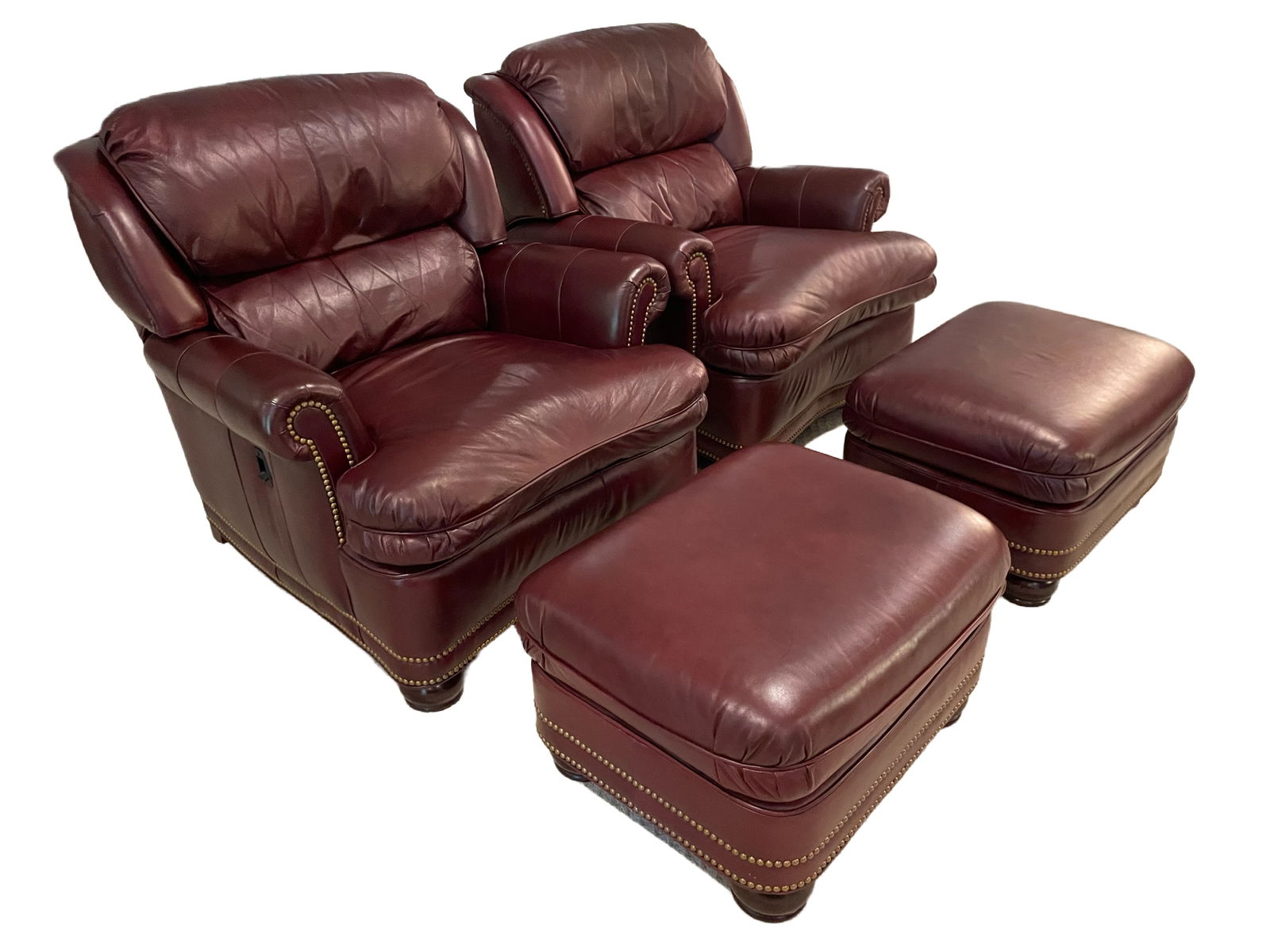 Pair of Hancock & Moore Leather Recliner Armchairs with Matching Ottomans (1 of 13)