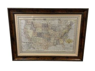 Framed Official Comprehensive Map of the United States (1885-1889)