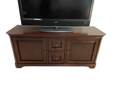 Dark Wood TV Stand with Cabinets and Drawers