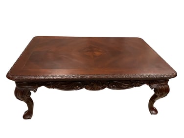 Rectangular Carved Wood Coffee Table with Cabriole Legs