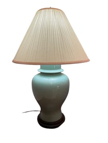 Celadon-Glazed Ceramic Table Lamp with Pleated Fabric Shade
