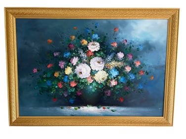 Framed Oil Painting of Floral Bouquet in a Vase