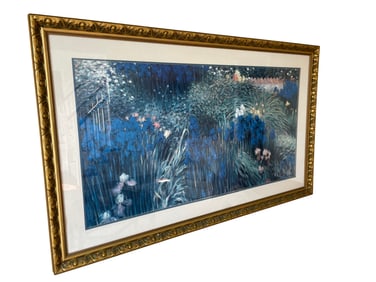 Framed Gilded Frame Impressionist-Style Garden Landscape Artwork