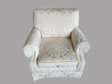 Two - Key City Upholstered Armchairs with Damask Pattern