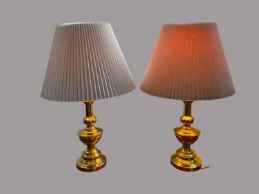 Brass Table Lamps with Pleated Fabric Shades