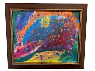 Abstract Expressionist Painting Signed by X. Gillespie in Wooden Frame