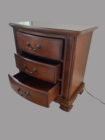 Three-Drawer Wooden Nightstand with Decorative Handles