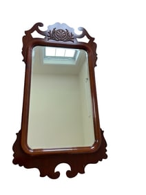 Antique Wood Framed Rectangular Wall Mirror with Carved Floral Accents