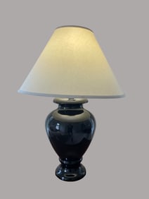 Ceramic Table Lamp With Black Glazed Finish and White Fabric Shade