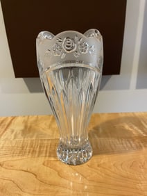 Cut Glass Vase with Frosted Floral and Starburst Details