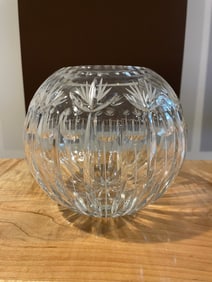 Round Cut Crystal Vase with Etched Floral Design