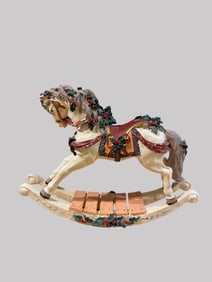 Hand-Painted Wooden Rocking Horse with Holiday Decorations