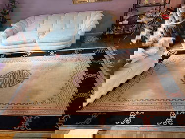 12×15 Chinese Peking Hand-Knotted Wool Rug with Medallion and Border Design