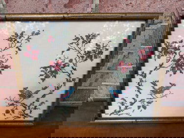 Framed Needlepoint Artwork Featuring Birds and Floral Motifs