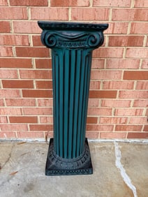 Painted Wood Fluted Pedestal Plant Stand with Ornate Base