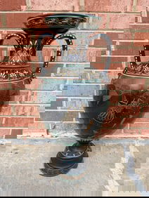 Vintage Neoclassical Black Greek Amphora Vase with Two Handles