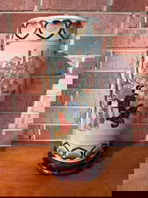 Japanese Satsuma Hand-Painted Porcelain Vase with Floral and Figure Motif