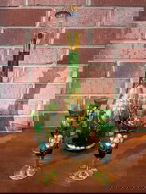 Murano Glass Emerald Decanter Set with Cordial Glasses