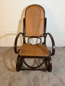 Vintage Mid-Century Modern Bentwood Rocker With Cane Seat and Back, 1960s