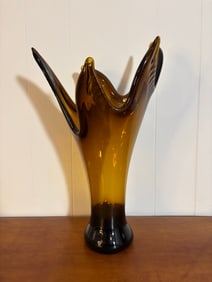 MCM Vintage Handblown Brown Glass Five Finger Vase