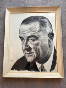 Vintage 1963 Portrait of President Lyndon B. Johnson Signed ‘RITCHEY 12/63’