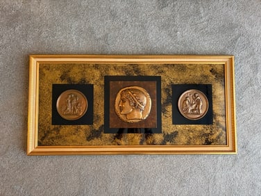 Framed Turner Glass Wall Accessory with Medallions Featuring Greco-Roman Designs, 1960s