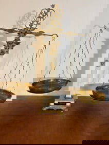 Greek Balance Scale Figurine with Pentelikon Marble and Antique Brass