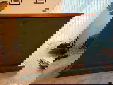 Vintage Mid-Century Modern Green Upholstered Bar