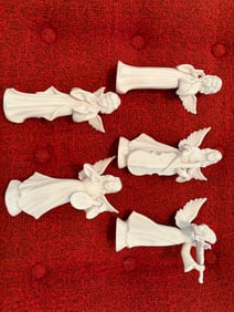 Dresden, Germany - 5 Crown D Angel Musician Porcelain Bisque Figurines