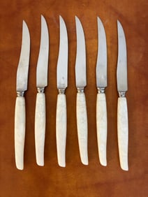 Set of Six Hiram Wild Sheffield Knives, Stainless Steel with Mother-of-Pearl Handles, 1920s