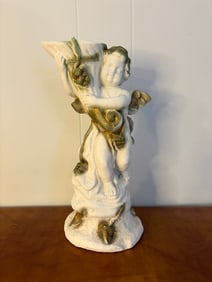 Vintage Plaster Cherub Candle Holder with Gold-Tone Accents