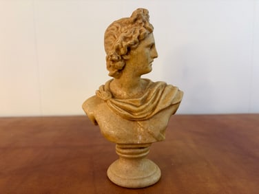 Neoclassical-Style Alabaster Bust of Apollo on Pedestal Base
