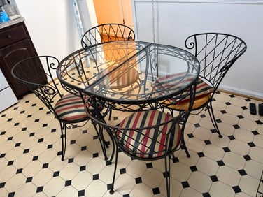 Wrought Iron Glass-Top Dining Set – Indoor/Outdoor