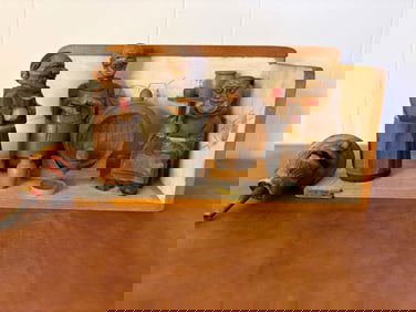 Hand-Carved Wooden Monk Bar Set with Corkscrew and Stoppers, Italy, 1950s