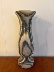Polished Marble Vase with Striped Patterning