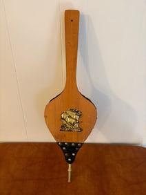 Vintage Wooden and Leather Fireplace Bellows with Sailboat Design