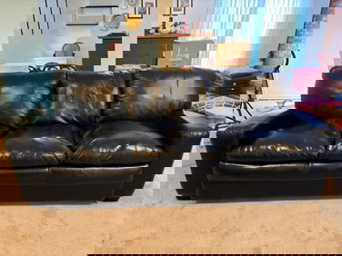 Black Leather Couches with Pillow Back Design