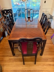 Asian Carved Wood Expandable Dining Table with Chairs
