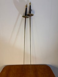 Vintage Toledo-Style Brass-Engraved Cup-Hilt Fencing Rapiers