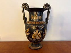 Hand-Painted Greek Amphora-Style Vase Depicting Poseidon and the Giant