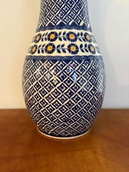 Handmade Bolesławiec Ceramic Vase by Wiza, Featuring Geometric and Floral Designs
