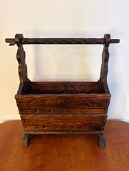 Vintage Spanish Brutalist Wooden Magazine Rack, 16″h x 15″w x 6″d