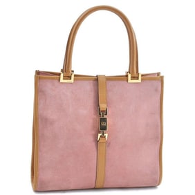 Gucci, pink suede and camel leather, Jackie bag with two, rolled leather handles, a chrome, push