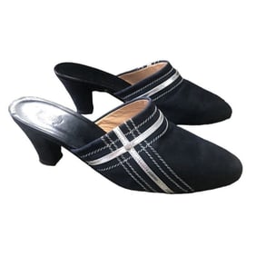 Gucci 1970s- 80s black silk over leather metallic shoes