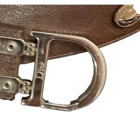 Christian Dior, brown textured leather belt and bold, gold tone metal, open 'D' logo buckle