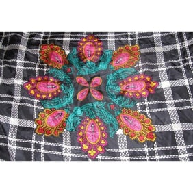 Diane Von Furstenberg Colorful Abstract Scarf with Floral/Peacock Design