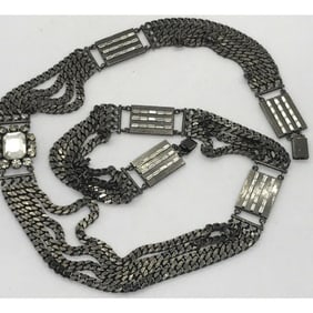 Vintage Gucci sterling silver chain belt with clear rhinestone crystals and a petite GG clasp/buckle