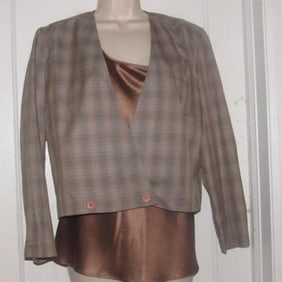 Dior Brown Burgundy Blue Plaid Deep V-neck Cropped Blazer