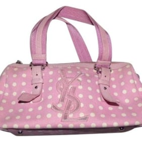 YSL Pink Leather White Polka Dot Print Fabric
