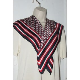 Dior Red White Navy Trotter Print Logo Silk Scarf